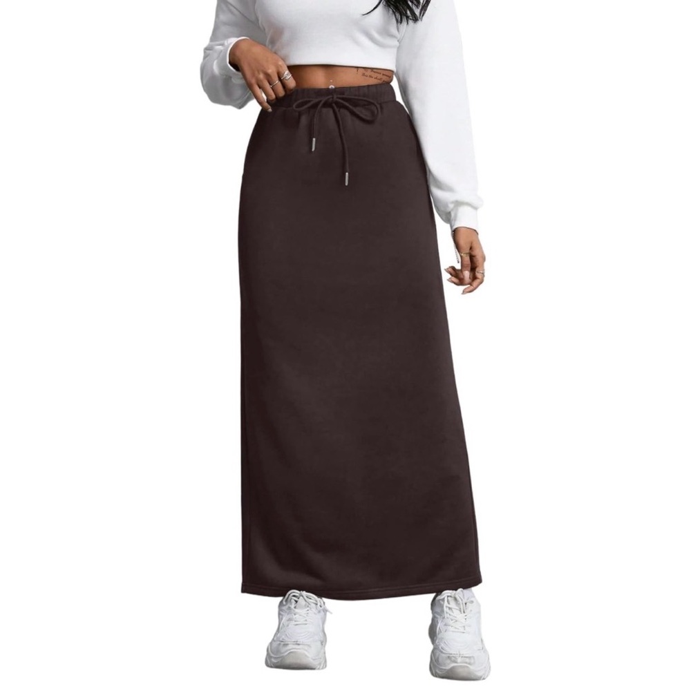 Drawstring Sweat Maxi Skirt